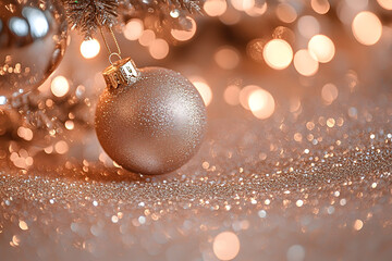 Wall Mural - Christmas brown and gold luxury abstract bokeh background. Blurred glitter lights and sparkles. Magic festive backdrop for holiday, birthday, New Year, Christmas. Mocha mousse - color 2025