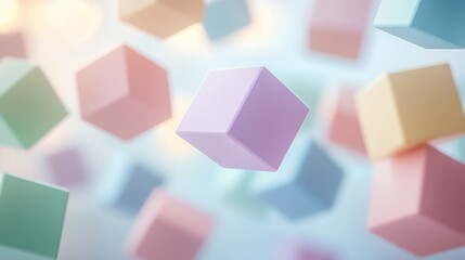 Poster - Colorful pastel cubes floating in the air creating a whimsical and dreamy atmosphere. Generative AI