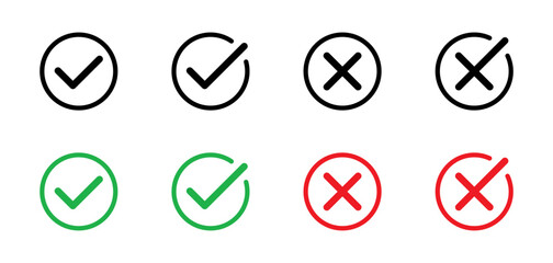 Poster - checkmark cross symbols. checkbox false wrong icons set. vote checkmark, cross icons, symbols set. v