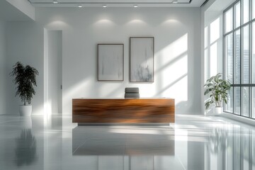 Poster - Modern reception area with elegant design and natural light during daytime in a contemporary building. Generative AI