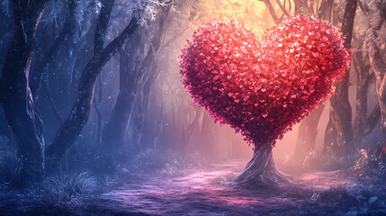 Wall Mural - heart shaped enchanting tree
