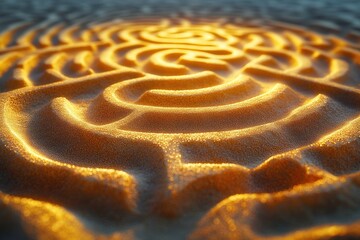 Aufkleber - Intricate patterns form in sand illuminated by warm light during a tranquil moment. Generative AI