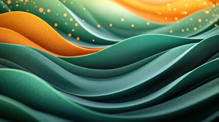Fototapete - Wavy patterns in vibrant green and orange tones merge to create a dynamic visual experience. Generative AI