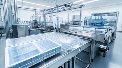 Poster - A clean and organized food packaging assembly line with sealed boxes.