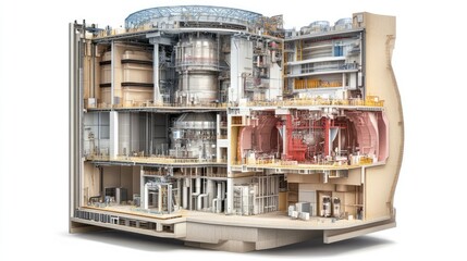 Poster - A cross-section of a nuclear reactor showing its components and operation.
