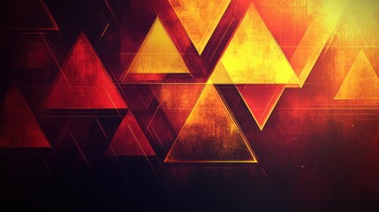 Fototapete - Colorful geometric triangles create a vibrant abstract design with shades of red and gold. Generative AI