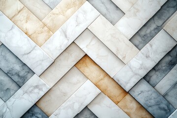 Poster - Elegant herringbone marble tile pattern showcasing shades of white, gray, and gold for interior design. Generative AI