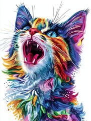  Colorful cat illustration with vibrant fur and expressive features