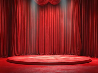 Aufkleber - Red Stage with Crimson Curtains and Spotlight for Theatrical Performance