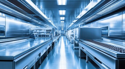 Poster - Rows of automated machines in a modern food processing factory.