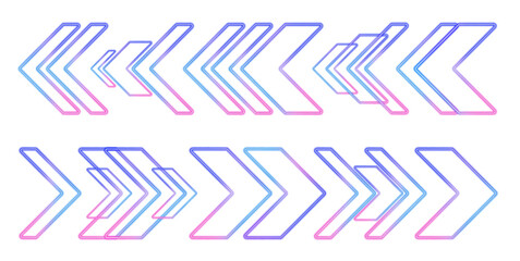 Poster - Set of glowing neon arrows on dark blue background. Shining directional arrows for speed, expressway, and game style. Perfect for banners, posters, and neon sign animations.