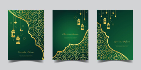 Set of ramadan kareem greeting card or cover design isolated on green background