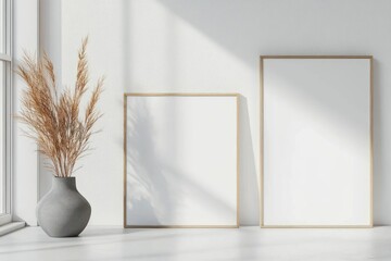 Aufkleber - Minimalist White Canvas Mockup with Natural Light and Decorative Elements