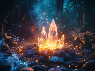 Wall Mural - A whimsical bonfire made of glowing crystals and enchanted flames