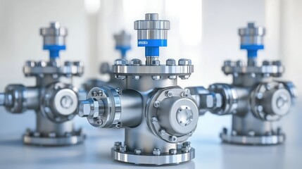 Poster - A clean and detailed image of a valve control system in a mechanical setting, with copy space.