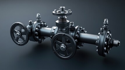 Poster - A clean and detailed image of a valve control system in a mechanical setting, with copy space.