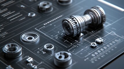 Poster - A close-up of AI-powered design software running simulations of mechanical parts, leaving room for text.