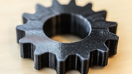 Poster - A close-up of a D-printed mechanical gear, with room around the part for adding copy.