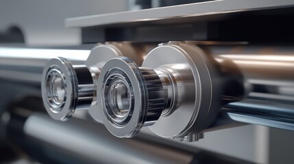 Poster - A close-up of a mechanical actuator with smooth, shiny surfaces, offering copy space above.