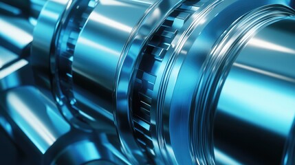 Poster - A close-up of a mechanical actuator with smooth, shiny surfaces, offering copy space above.