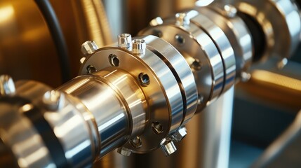Poster - A close-up of a mechanical actuator with smooth, shiny surfaces, offering copy space above.
