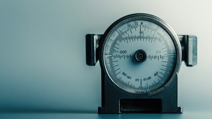 Wall Mural - A close-up of a precise metal gauge used in mechanical engineering, against a neutral background with room for text.