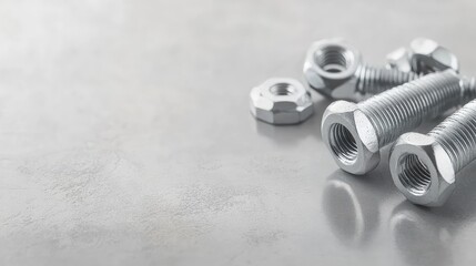 Poster - A close-up of bolts and nuts used in structural engineering, placed on a clean surface with copy space.