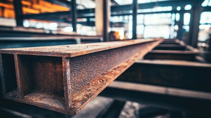 Poster - A close-up of metal structural components being welded on a construction site with a blank space for text.