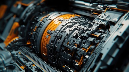 Poster - A close-up shot of a gear transmission system with sharp mechanical details, offering room for copy.