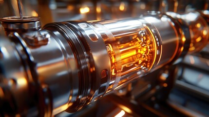 Poster - a close-up shot of a mechanical system such as a hydraulic piston with gears, with a soft focus back