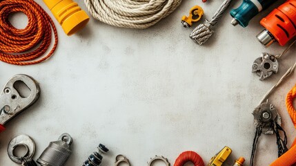 Poster - A set of mechanical engineering components such as pulleys, belts, and gears on a clean surface with space for text.