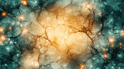 Poster - Abstract Cosmic Landscape with Bright Stars, Nebulae, and Intricate Patterns in Vibrant Colors