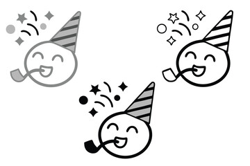 Wall Mural - party themed emoji with a cheerful face, decorative elements like stars and streamers, designed for 