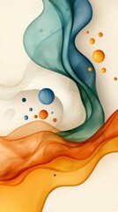 Poster - Colorful Abstract Art with Flowing Shapes and Soft Curves in Blue, Green, Orange, and Beige Hues