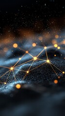 Poster - Abstract connection of glowing dots and light trails creating a mesmerizing digital landscape in dark background