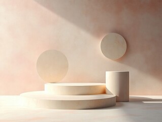 Poster - Pastel Abstract Display with Geometric Platforms and Circles for Minimalist Product Showcase
