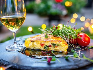 Wall Mural - Delicious Vegetable Frittata with White Wine Festive Dinner