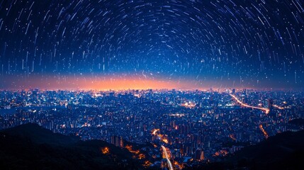 Wall Mural - Star trails over city. (2)