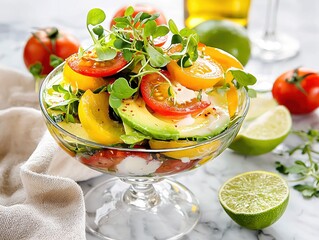 Wall Mural - Fresh Avocado Tomato Salad Healthy Vegan Bowl Delicious Food Photography