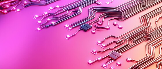 Poster - Abstract technology background with glowing circuit board patterns and vibrant purple and pink hues