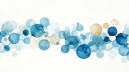 Poster - Abstract Watercolor Circles in Blue and Gold Shades on a Light Background for Modern Art and Design Projects