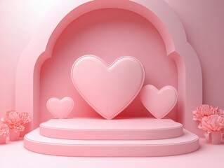 Aufkleber - Heart Shaped Podium Stage Backdrop for Product Display Minimalist Pink Design 3D Rendering