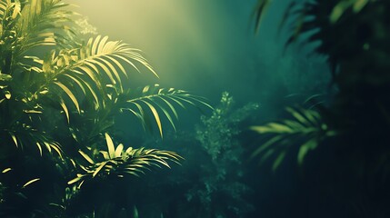 Wall Mural - Enigmatic Tropical Paradise: Lush Foliage and Mysterious Light