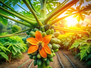 Fresh Papaya Flower in Garden - 4K Nature Photography