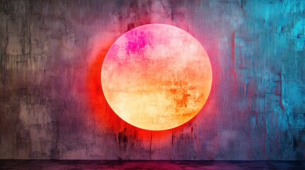 Wall Mural - glowing neon circle on grunge wall.