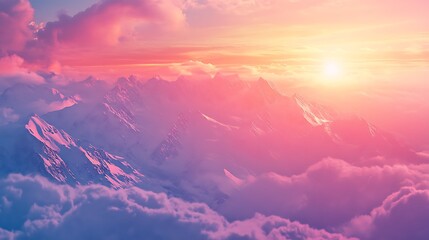 Wall Mural - Majestic Sunset over Snowy Mountain Peaks