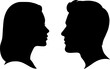 vector set, Vector illustration of silhouette man and woman portrait in profile. Male and female head on a white background side view.
