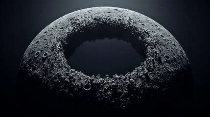Wall Mural - dark space scene featuring a circular hollow moon with textured surface and space background