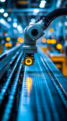Poster - Robotic arm in factory, efficiently assembling products with precision