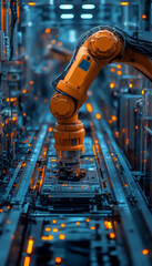 Poster - Advanced robotic arm in high tech factory setting, showcasing automation and precision